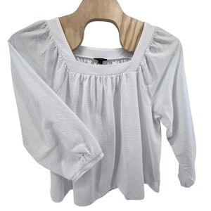 J.Crew Womens 3X White Seersucker Square Neck Long Sleeve Blouse Top Plus Size